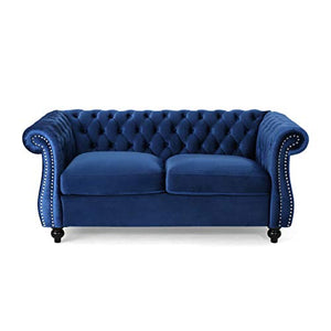 Chesterfield Loveseat Sofa, Navy Blue