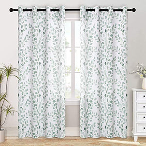 Green-Gray Leaf Design Curtains