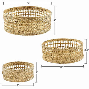 Round Handwoven 3 Piece Wicker Baskets