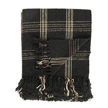 Load image into Gallery viewer, Plaid Black &amp; Tan Fringed Woven Cotton Blend Throw