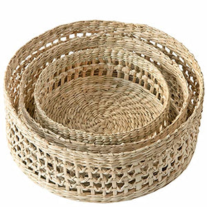 Round Handwoven 3 Piece Wicker Baskets