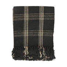 Load image into Gallery viewer, Plaid Black &amp; Tan Fringed Woven Cotton Blend Throw
