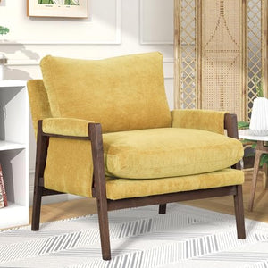 Mid-Century Modern Velvet Accent Armchair, Yellow