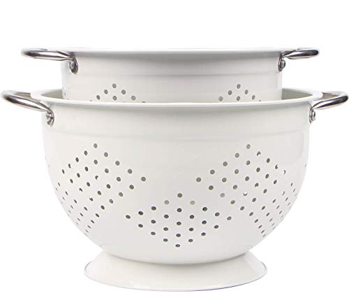 Rorence Powder Coated Steel Colander Set of 2 - White