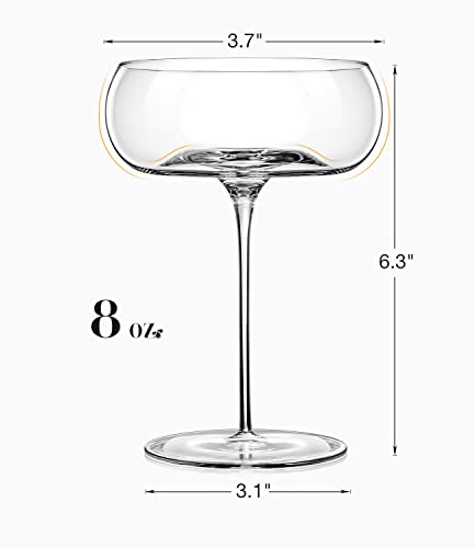 Physkoa Colored Coupe Glasses Set of 6-8 oz Hand Blown Crystal  Coupe Cocktail Glasses - Versatile Tall Cocktail Glasses-Art Deco Cocktail  Glasses Set for Pisco Sour, Espresso Martini,Mixed Drinks: Martini