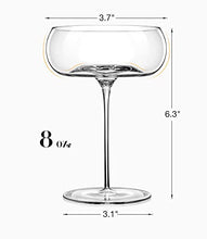 Load image into Gallery viewer, Unique Coupe Glasses | Set of 4 | 8 oz | Hand-Blown Crystal Round Martini Glasses | Art Deco Cocktail Glasses Set for Pisco Sour, Champagne | Vintage Champagne Coupe | Unique Cocktail Glassware
