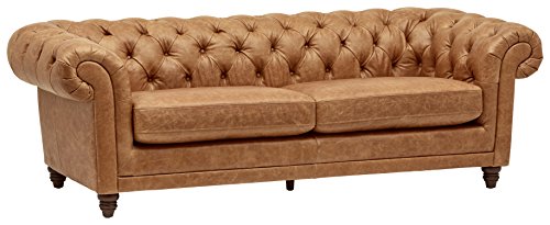 Chesterfield Tufted Leather Sofa Couch - Cognac