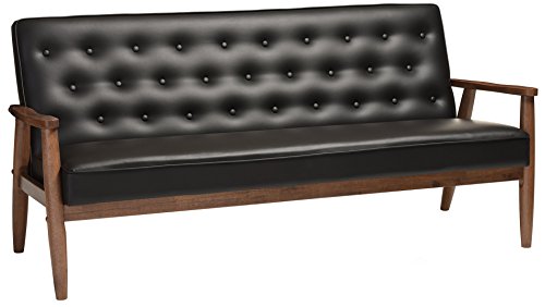 Mid-Century Retro Modern Faux Leather Sofa