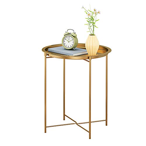 Round End Table - Gold Metal Tray