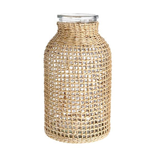 Glass Flower Vase with Rattan Cover