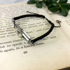Black Cord Bracelet - Silver Crystal Jewelry - Gift for Special Person